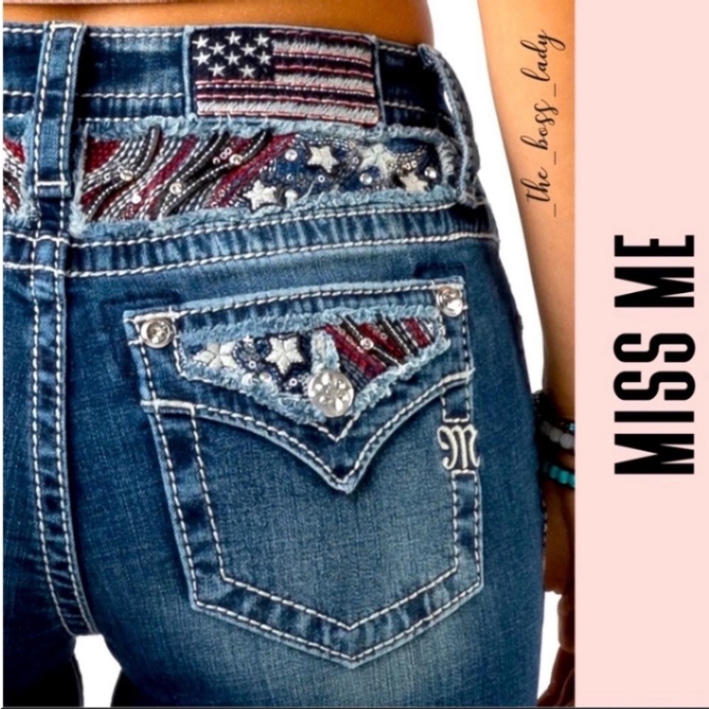 NWT MISS ME jeans 34 patriotic American flag bootcut